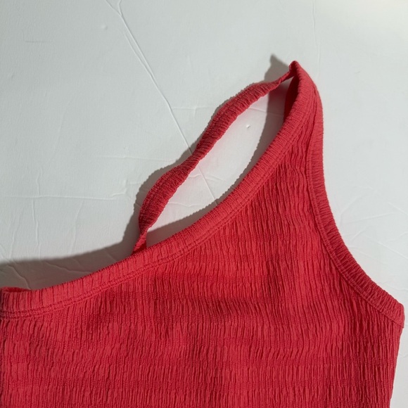 American Eagle One Shoulder Cropped Tank Top Salmon Ruffled Size Small - Picture 5 of 8